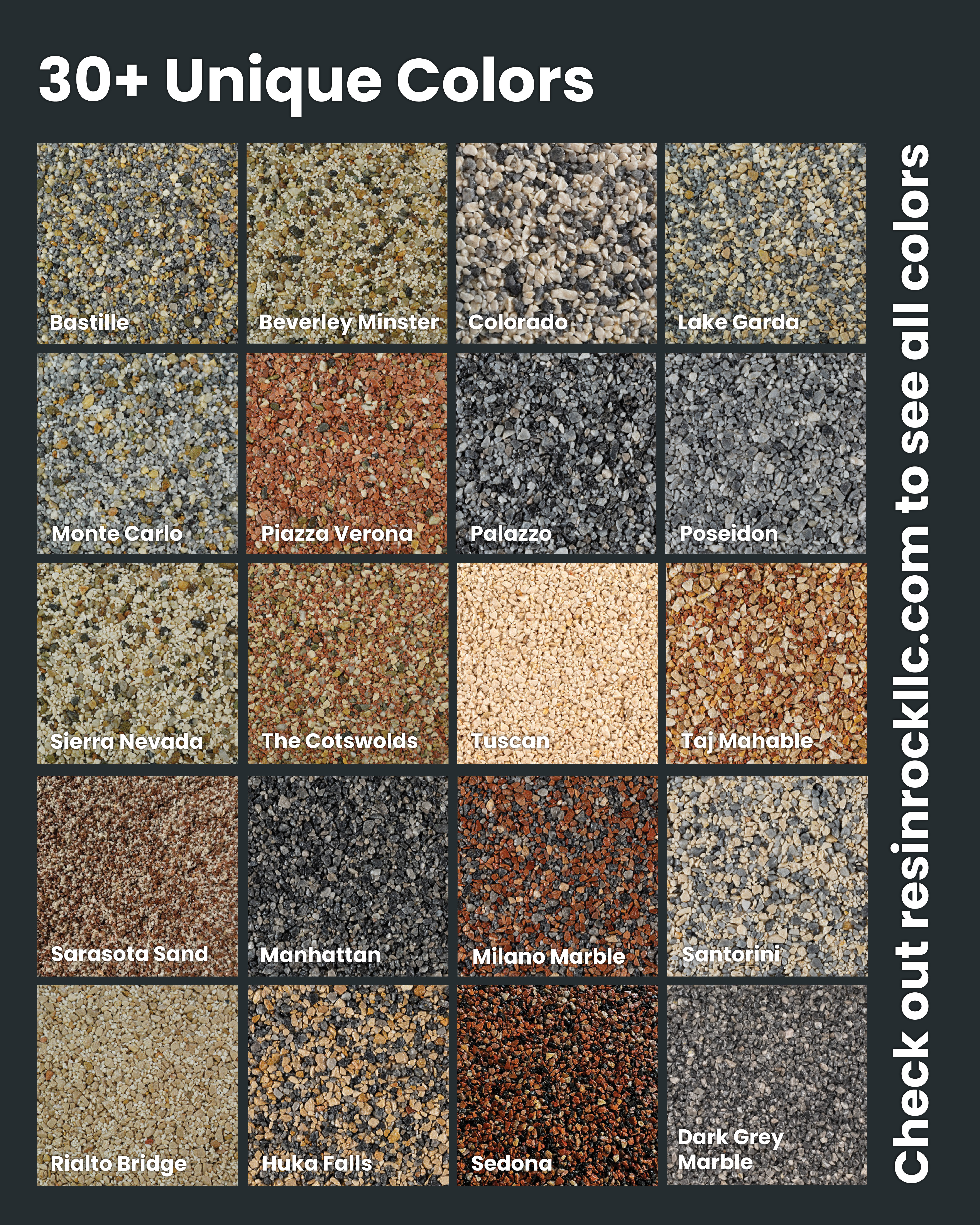Resin Rock available in 30+ unique colors including custom blends